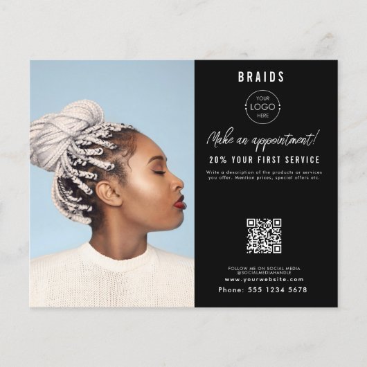 Salon Appointment Hair Braids Business Logo Flyer (Vorne)