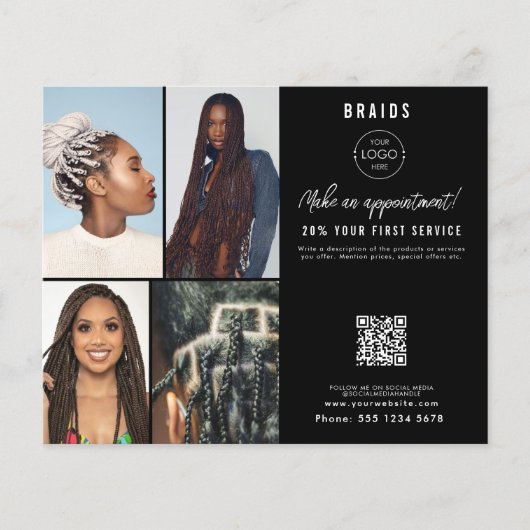 Salon Appointment Hair Braids Business Logo Photos Flyer (Vorne)