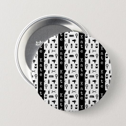 Salon & Barber Friseur Muster INDIVIDUELLE NAME Button (Vorne & Hinten)