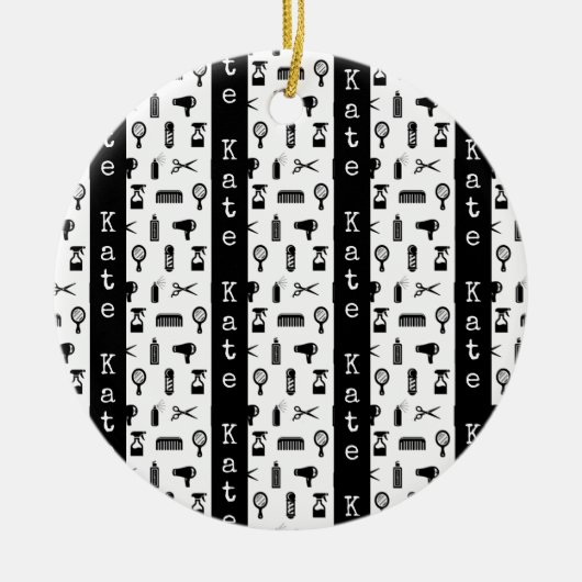 Salon & Barber Friseur Muster INDIVIDUELLE NAME Keramik Ornament (Vorne)