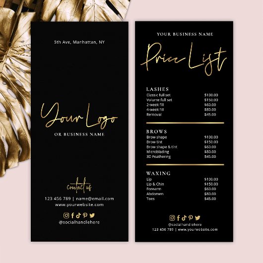 Salon Black & Imitate Gold-Logo Moderne Preisliste Werbekarte
