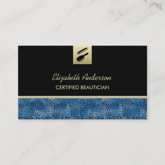 Salon Blue Cheetah Print für Beautician Visitenkarte (Vorderseite)