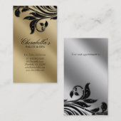 Salon Business Card Elegantes Schwarzes Silber Gol Terminkarte (Vorne/Hinten)