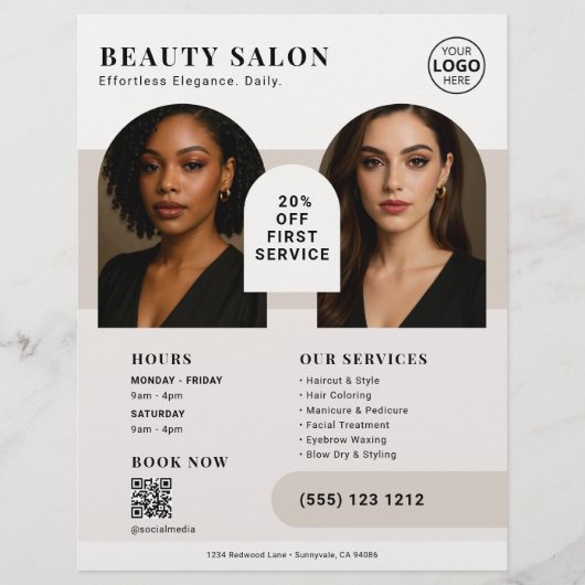 Salon Business Foto QR Code Brown Flyer (Vorne)