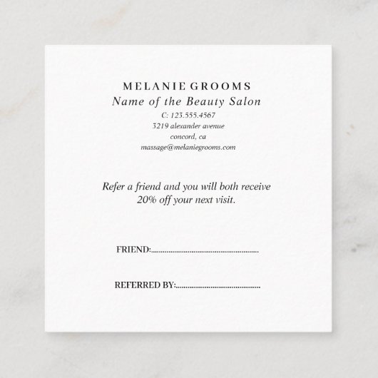 Salon Business Promotional Empfehlungskarte (Rückseite)