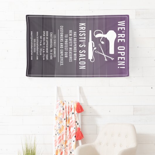Salon Business Wir sind offen Lila Ombre Banner (Insitu)