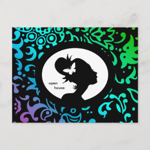 Salon Card Butterfly Frau GBP Silhouette Einladungspostkarte