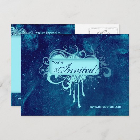 Salon Concrete Grunge Blue Denim Einladungspostkarte (Vorne/Hinten)