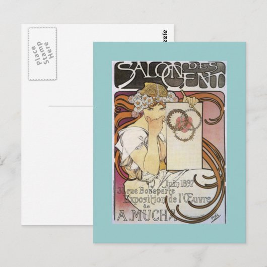 Salon des Cent. ~ Alphonse Mucha Postkarte (Vorne/Hinten)
