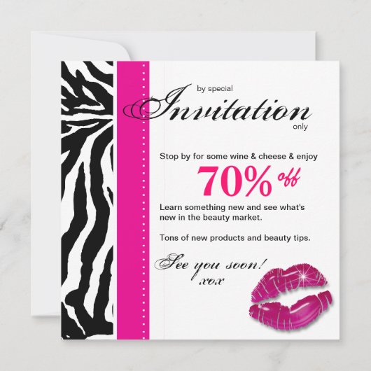 Salon-Einladungs-offenes Haus-Anzeigezebra-Rosa Einladung (Rückseite)