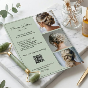 Salon-Friseurdienstleistungen 3 Fotos QR Salbeigrü Flyer