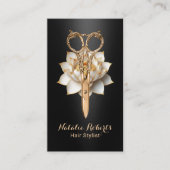 Salon für Haarstühle Goldschere & Lotus Blume Visitenkarte (Vorderseite)