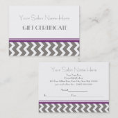 Salon-Geschenk-Zertifikat-lila graues Zickzack Rabattkarte (Vorne/Hinten)
