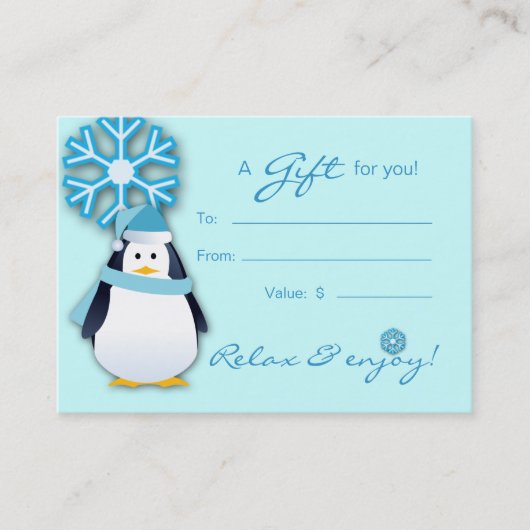 Salon Gift Card Spa Xmas Snowflake Penguin Rabattkarte (Vorderseite)