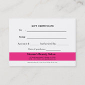Salon Gift Certificate (Deep Pink) Rabattkarte (Rückseite)