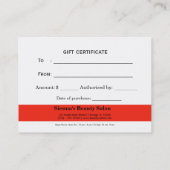 Salon Gift Certificate (Firebrick) Rabattkarte (Rückseite)