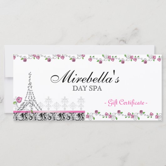 Salon Gift Certificate Paris Eiffel Tower Rose (Vorderseite)