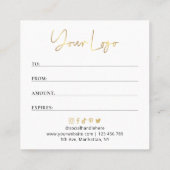 Salon Glam Gold Logo Modernes Geschenkzertifikat Quadratische Visitenkarte (Rückseite)