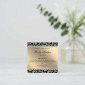 Salon Glitzer Leopard Aquamarin Quadratische Visitenkarte (Stehend Vorderseite)