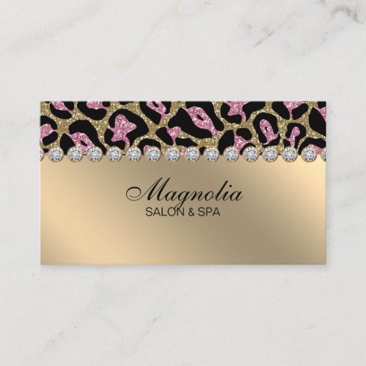 Salon Glitzer Leopard Gold Pink Business Card Visitenkarte (Vorderseite)