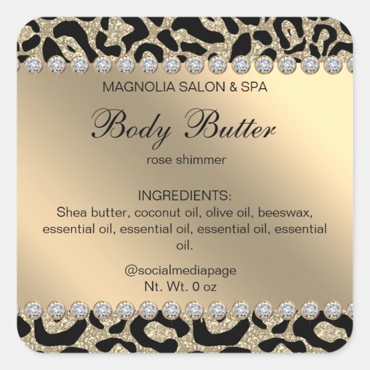 Salon Glitzer Leopard Gold Square Sticker (Vorderseite)