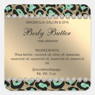 Salon Glitzer Leopard Mint Green Square Sticker