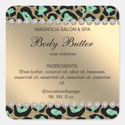 Salon Glitzer Leopard Mint Green Square Sticker (Vorderseite)