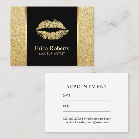Salon Gold Glitzer Lippen für Künstler Ernennung Terminkarte (Vorne/Hinten)