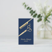 Salon Gold Scissor & Comb Navy Blue Hair Stylist Visitenkarte (Stehend Vorderseite)