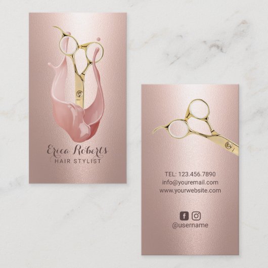 Salon Goldschere Moderne Rose Gold Visitenkarte (Vorne/Hinten)