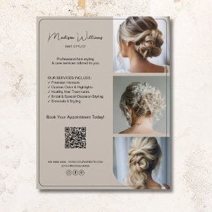 Salon Hair Stylist Services 3 Fotos QR Beige Flyer