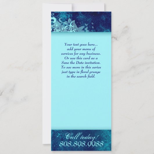 Salon Invite Floral Grunge Blue Denim Einladung (Rückseite)