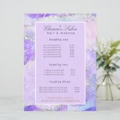 Salon lila Silbertablette Glitzer Preiskarte Menükarte (Stehend Vorderseite)