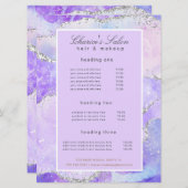 Salon lila Silbertablette Glitzer Preiskarte Menükarte (Vorne/Hinten)