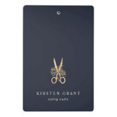 Salon-Logo für Navy & Gold-Schere Mini Klemmbrett (Rückseite)