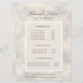 Salon luxuriöse Perle elegante Preiskarte Menükarte (Vorne/Hinten)