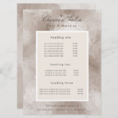 Salon Metallperle elegante Preiskarte Menükarte (Vorne/Hinten)