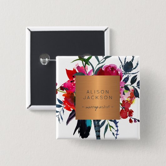 Salon Mitarbeiter Kupfer metallische Aquarellbouqu Button (Vorne & Hinten)