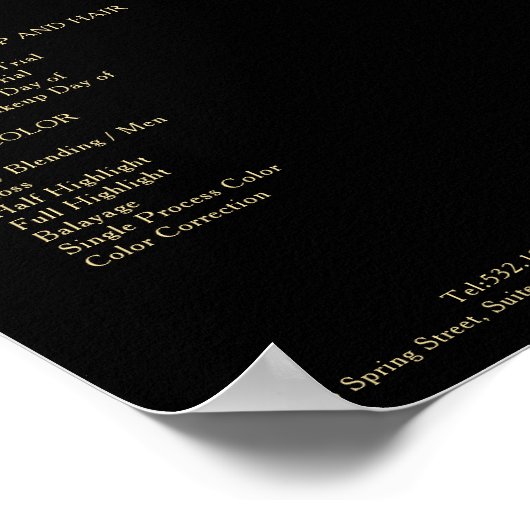 Salon Modern Botanik Black Price List Poster (Ecke)