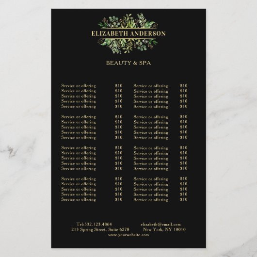 Salon Modern Botanik Schwarz Grün Schwarz Flyer (Vorne)