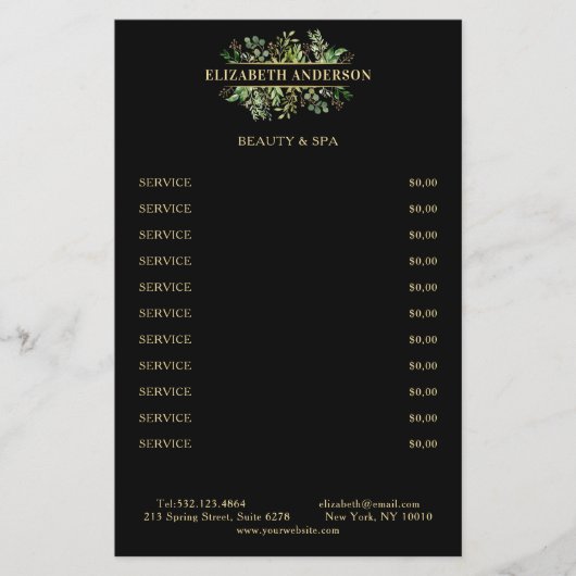 Salon Modern Botanik Schwarz Grün Schwarz Flyer (Vorne)