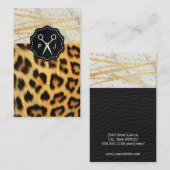 Salon Monogram Marble Trim Cheetah und Leder Visitenkarte (Vorne/Hinten)