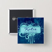Salon Name Tag Taste Brooch Blue Grunge Blues Button (Vorne & Hinten)
