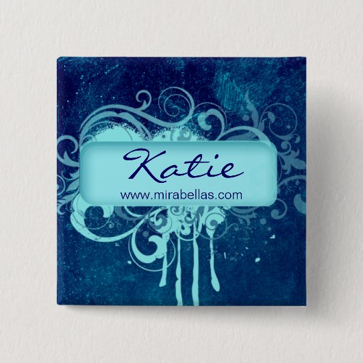 Salon Name Tag Taste Brooch Blue Grunge Blues Button (Vorderseite)
