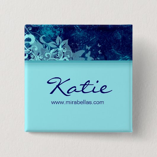 Salon Name Tag Taste Brooch blue grunge floral 2 Button (Vorderseite)