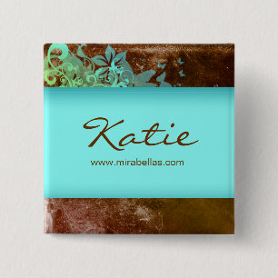 Salon-Namensumbau-Knopf-Brosche blaue Grunge-Blume Button