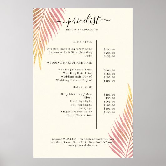 Salon Palm, Blätter, Preisliste Poster (Vorne)