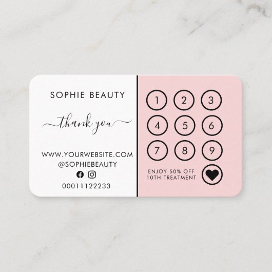 Salon Pink Monogram Beauty Business Loyalty Card Treuekarte (Vorderseite)