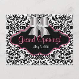 Salon Postcard Damask Schwarz-weiß Pink Juwelen Bo Postkarte