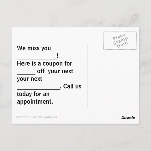 Salon Postcard, Vorlage Postkarte (Rückseite)